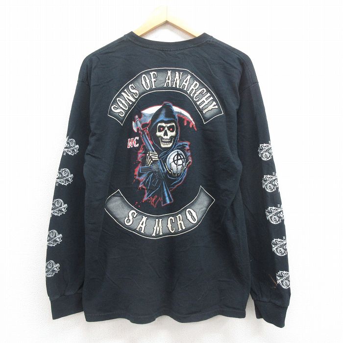 L★古着 長袖 ビンテージ Tシャツ メンズ 00年代 00s ドラマ サンズオブアナーキー サンオブアナーキー コットン クルーネック 黒 ブラック 25aug09 中古