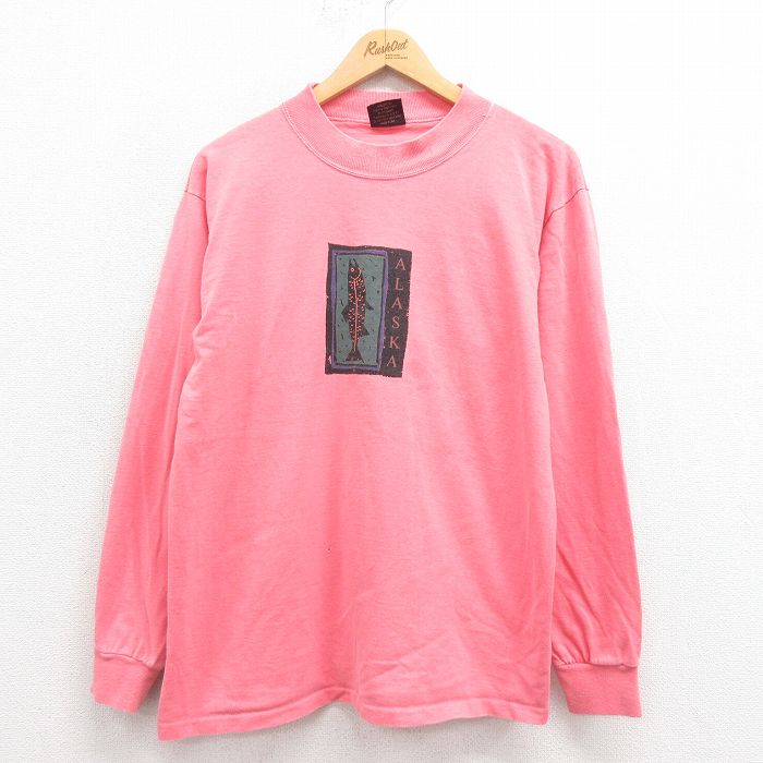 M★古着 SDI 長袖 ビンテージ Tシャツ メンズ 90年代 90s アラスカ コットン クルーネック USA製 ピンク 25aug09 中古