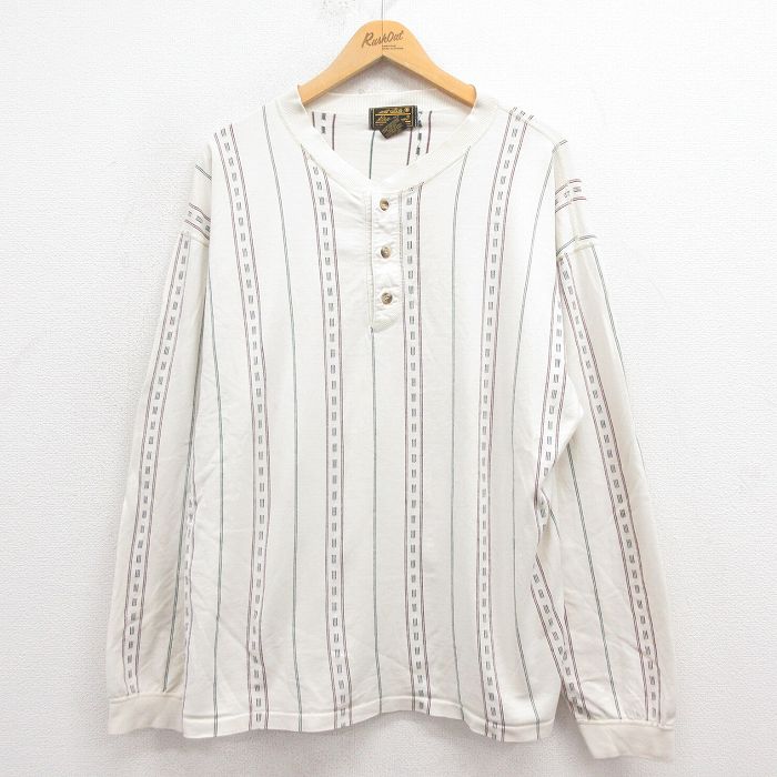 XL★古着 エディーバウアー 長袖 ビンテージ Tシャツ メンズ 90年代 90s 大きいサイズ ヘンリーネック USA製 生成り 【spe】 25aug09 中古