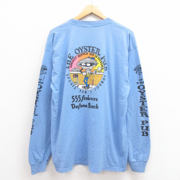 XL★古着 長袖 ビンテージ Tシャツ メンズ 00年代 00s オイスター 大きいサイズ コットン クルーネック 薄紺 ネイビー 25aug09 中古