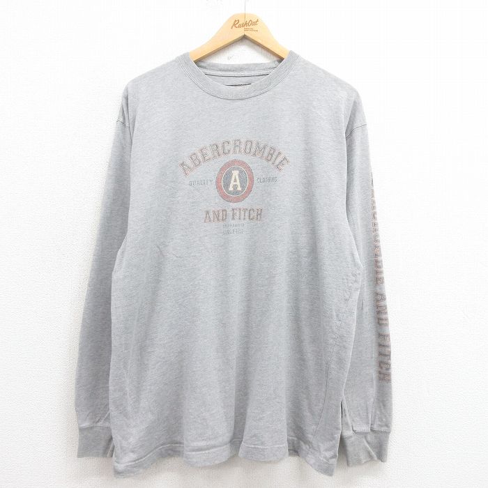 XL★古着 アバクロンビー Abercrombie&fitch 長袖 ビンテージ Tシャツ メンズ 00年代 00s ビッグロゴ コットン クルーネック グレー 霜降り 25aug12 中古