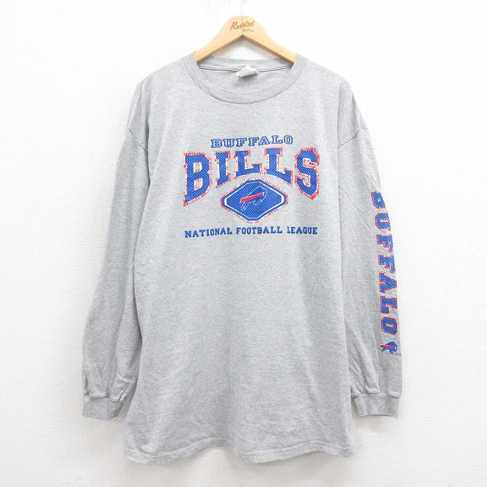 XL★古着 長袖 ビンテージ Tシャツ メンズ 00年代 00s NFL バッファロービルズ 大きいサイズ クルーネック USA製 グレー 霜降り アメフト スーパーボウル 25aug12 中古