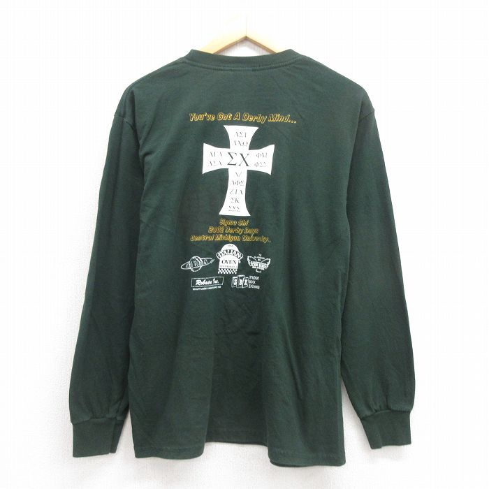 M★古着 長袖 ビンテージ Tシャツ メンズ 00年代 00s 十字架 企業広告 クルーネック 緑 グリーン 25aug12 中古