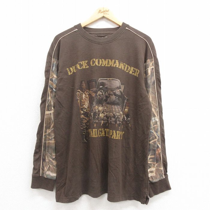 【20%OFF】XL★古着 長袖 Tシャツ メンズ ハンター クルーネック こげ茶 ブラウン 25aug12 中古