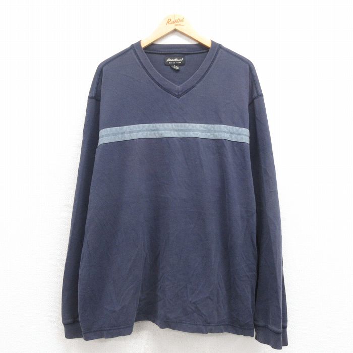 XL★古着 エディーバウアー 長袖 ビンテージ Tシャツ メンズ 00年代 00s 大きいサイズ コットン Vネック 紺 ネイビー 25aug12 中古