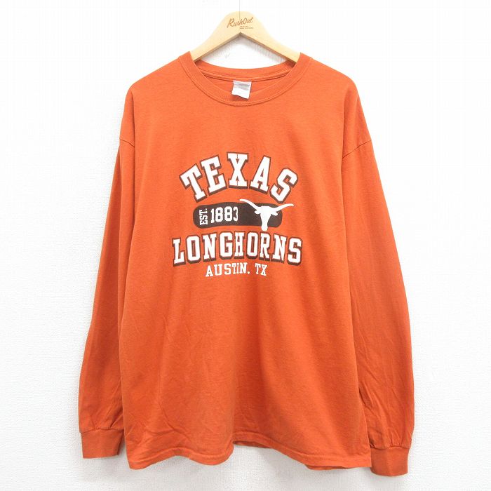 【20%OFF】XL★古着 長袖 ビンテージ Tシャツ メンズ 00年代 00s テキサス 大きいサイズ コットン クルーネック 茶 ブラウン 25aug12 中古