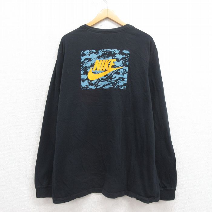 XL★古着 ナイキ NIKE 長袖 Tシャツ メンズ ビッグロゴ 大きいサイズ コットン クルーネック 黒 ブラック 25aug12 中古