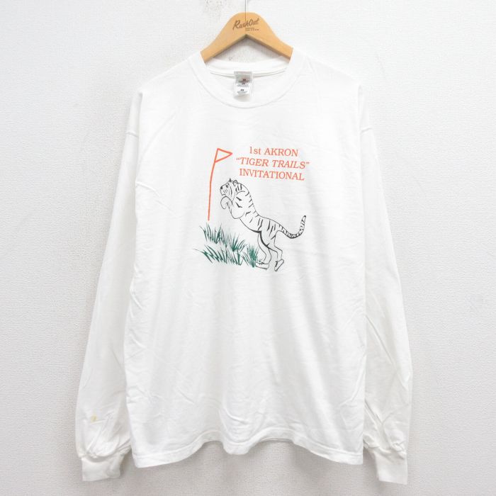 XL★古着 フルーツオブザルーム 長袖 ビンテージ Tシャツ メンズ 00年代 00s トラ 大きいサイズ コットン クルーネック 白 ホワイト 25aug13 中古