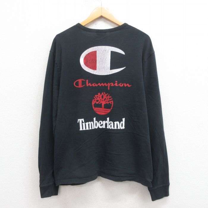 L★古着 チャンピオン champion 長袖 Tシャツ メンズ ティンバーランド クルーネック 黒 ブラック 【spe】 25aug13 中古