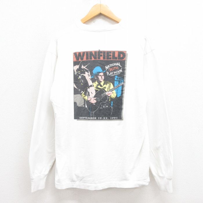 L★古着 長袖 ビンテージ Tシャツ メンズ 90年代 90s WINFIELD クルーネック 白 ホワイト 25aug13 中古