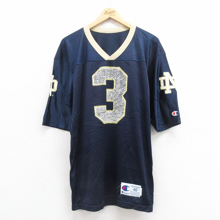 L★古着 チャンピオン champion 半袖 ビンテージ フットボール Tシャツ メンズ 90年代 90s 3 メッシュ地 Vネック USA製 紺 ネイビー ユニフォーム ゲームシャツ 【spe】 25aug13 中古