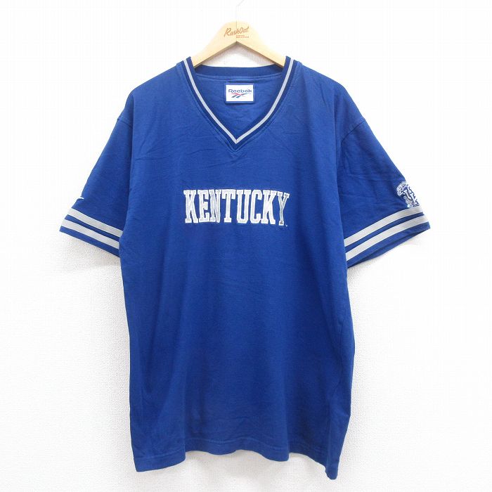 XL★古着 リーボック REEBOK 半袖 Tシャツ メンズ ケンタッキー 刺繍 青 ブルー 25aug13 中古