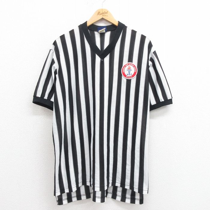 【50%OFF】XL★古着 半袖 ビンテージ Tシャツ メンズ 90年代 90s バージニア 大きいサイズ Vネック USA製 黒 ブラック ストライプ 25aug13 中古