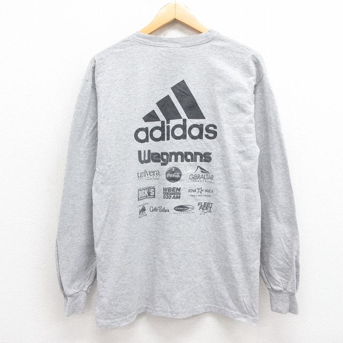 L★古着 アディダス adidas 長袖 ビンテージ Tシャツ メンズ 00年代 00s ビッグロゴ 企業広告 クルーネック グレー 霜降り 25aug13 中古