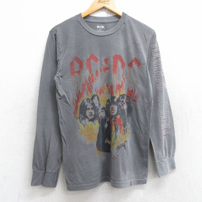 S★古着 長袖 ロック バンド Tシャツ メンズ AC/DC クルーネック 濃グレー 25aug18 中古