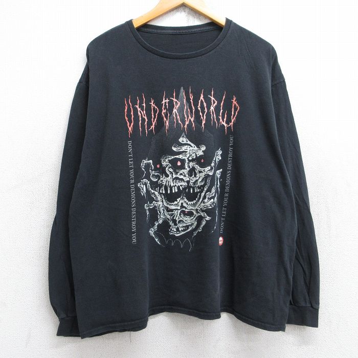 XL★古着 長袖 ロック バンド Tシャツ メンズ アンダーワールド 大きいサイズ クルーネック 黒 ブラック 25aug18 中古