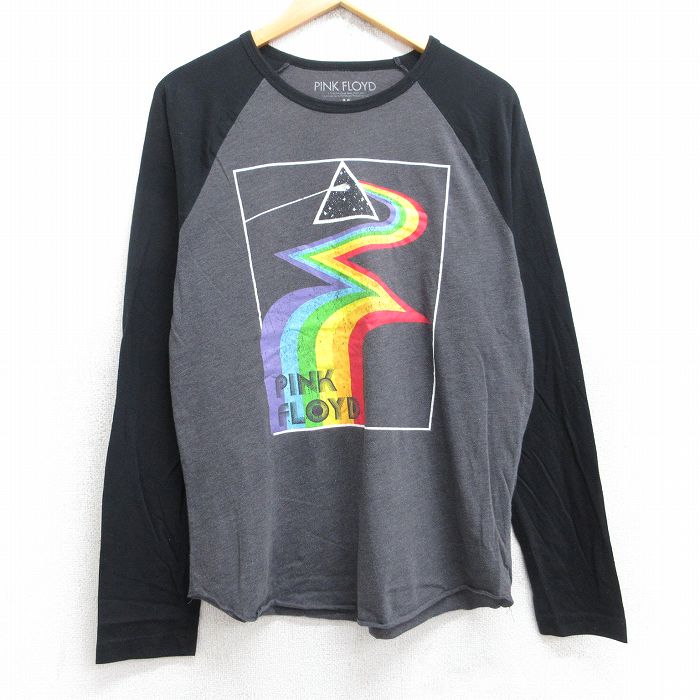 L★古着 長袖 ロック バンド Tシャツ メンズ ピンクフロイド ツートンカラー ラグラン クルーネック 濃グレー 霜降り他 25aug18 中古