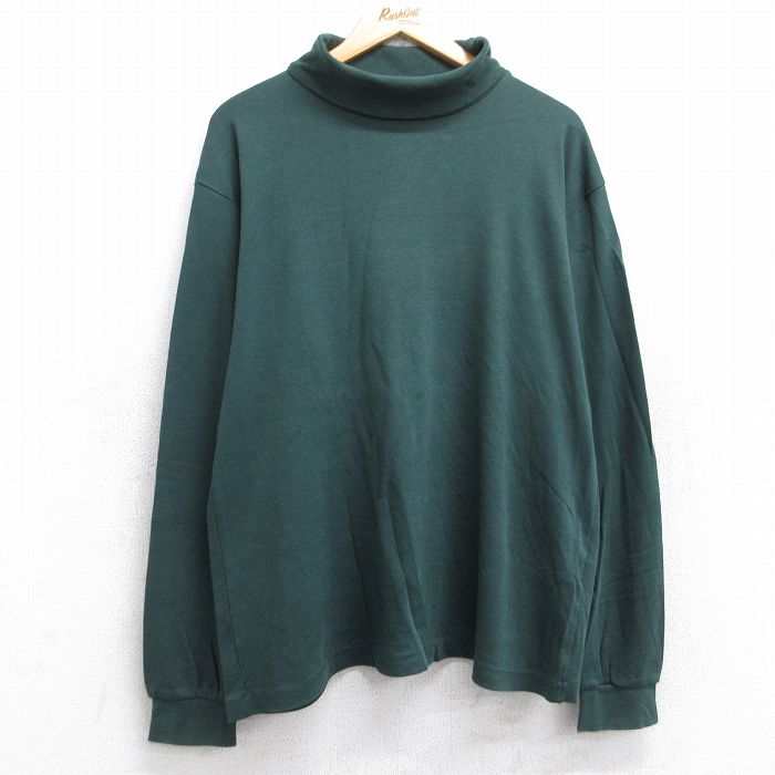 【20%OFF】XL★古着 エディーバウアー 長袖 ビンテージ Tシャツ メンズ 90年代 90s 無地 コットン タートルネック ハイネック USA製 緑 グリーン 25aug18 中古