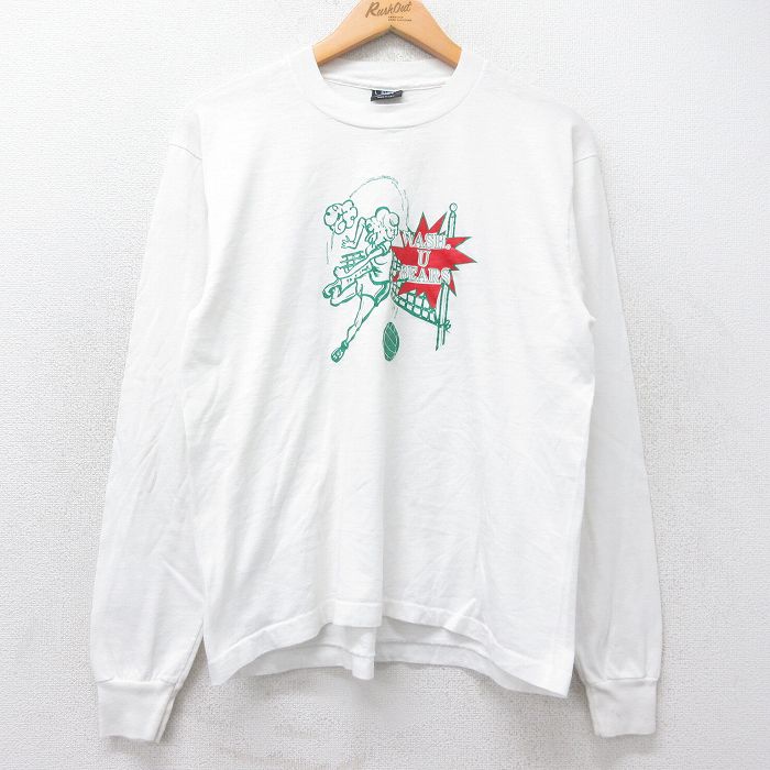 【50%OFF】L★古着 スクリーンスターズ 長袖 ビンテージ Tシャツ メンズ 80年代 80s バレーボウル クルーネック USA製 白 ホワイト 25aug20 中古