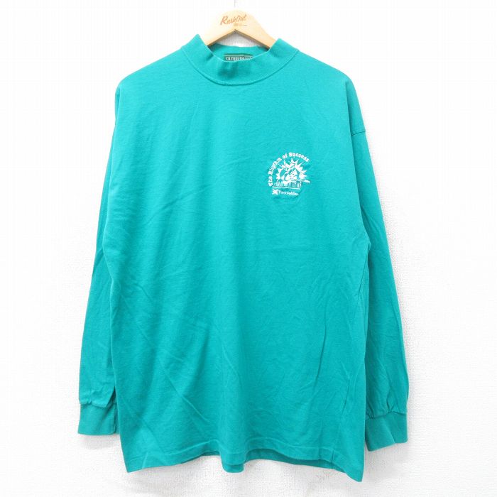 XL★古着 長袖 ビンテージ Tシャツ メンズ 90年代 90s Rhythm コットン モックネック ハイネック USA製 青緑 25aug20 中古