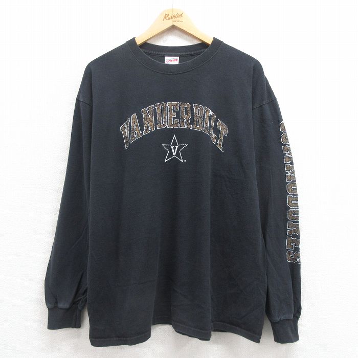 XL★古着 長袖 ビンテージ Tシャツ メンズ 00年代 00s VANDERBILT 大きいサイズ コットン クルーネック 黒 ブラック 25aug21 中古