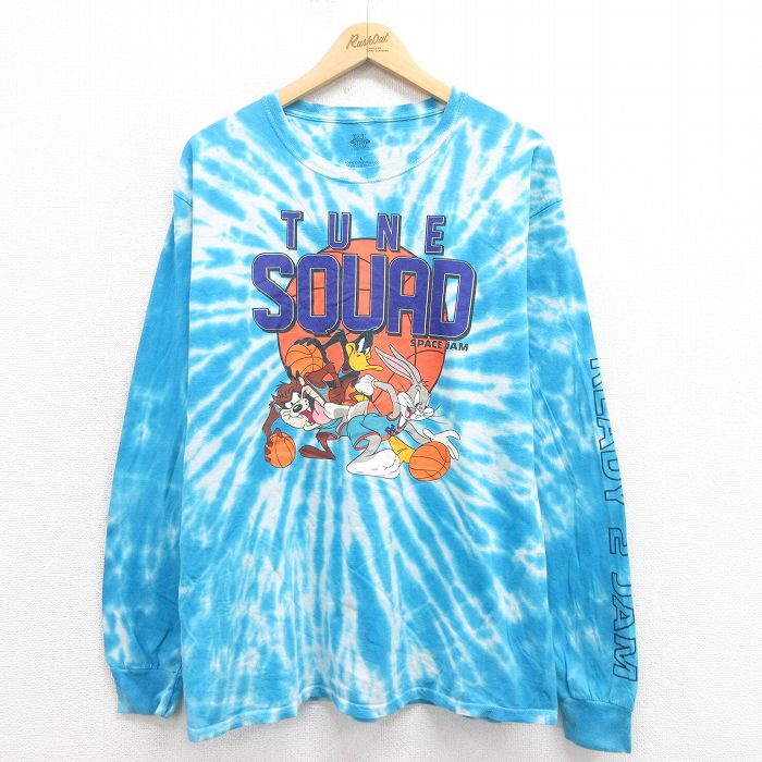 【50%OFF】L★古着 長袖 Tシャツ メンズ ルーニーテューンズ LOONEY TUNES スペースジャム チューンスクワッド バッグスバニー 青 ブルー タイダイ 25aug21 中古