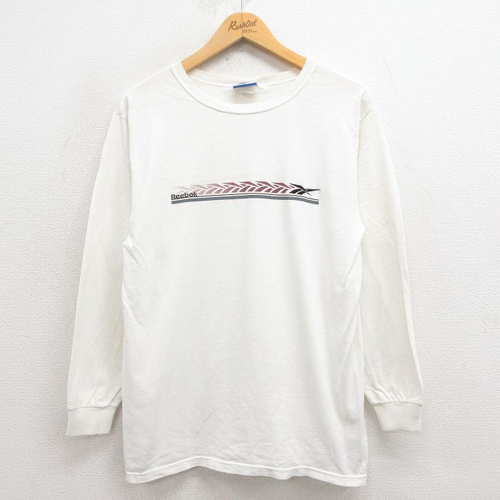 M★古着 リーボック REEBOK 長袖 ビンテージ Tシャツ メンズ 00年代 00s ビッグロゴ クルーネック 白 ホワイト 25aug21 中古