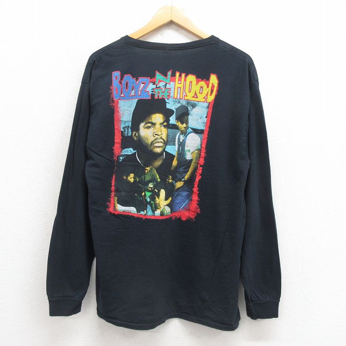 L★古着 長袖 Tシャツ メンズ 映画 ボーインズンザフッド アイスキューブ コットン クルーネック 黒 ブラック 25aug21 中古