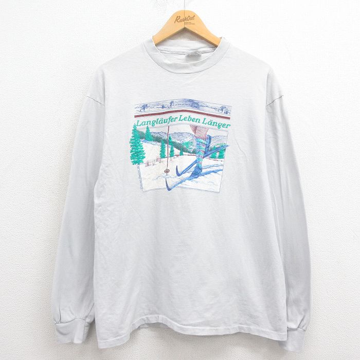 L★古着 ヘインズ Hanes 長袖 ビンテージ Tシャツ メンズ 80年代 80s スキー コットン USA製 薄グレー 25aug21 中古