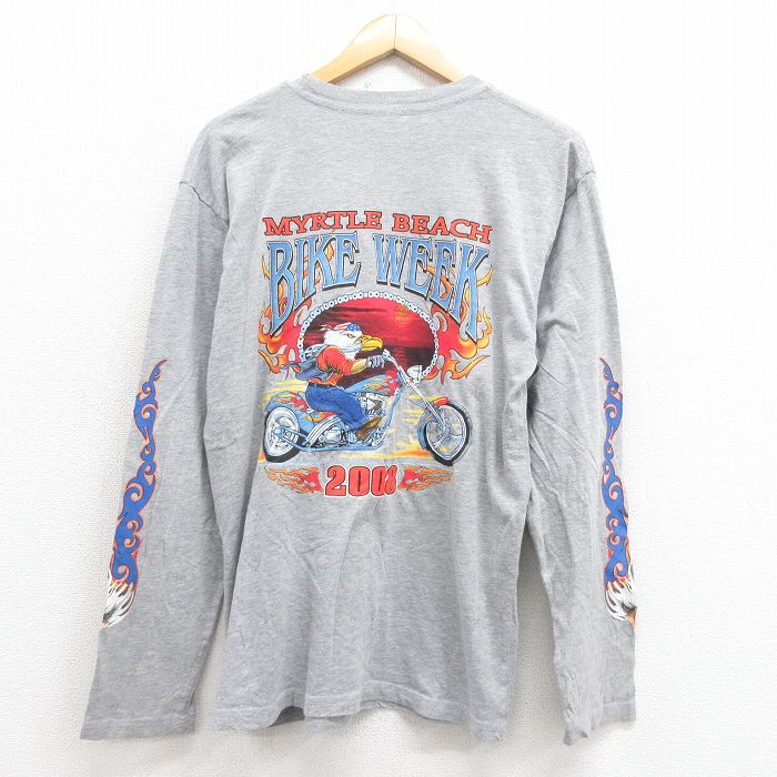 L★古着 長袖 ビンテージ Tシャツ メンズ 00年代 00s バイクウィーク クルーネック グレー 霜降り 25aug21 中古