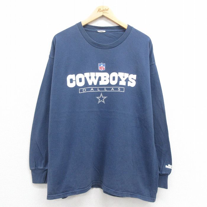 XL★古着 長袖 ビンテージ Tシャツ メンズ 00年代 00s NFL ダラスカウボーイズ 大きいサイズ クルーネック 紺 ネイビー アメフト スーパーボウル 25aug21 中古