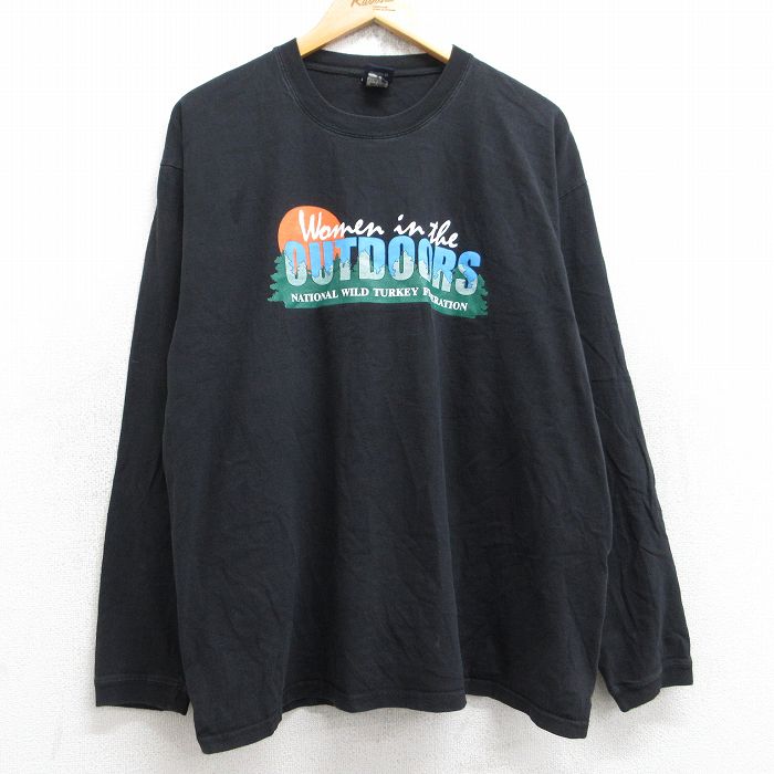 XL★古着 長袖 ビンテージ Tシャツ メンズ 00年代 00s アウトドア 大きいサイズ コットン クルーネック 黒 ブラック 25aug22 中古