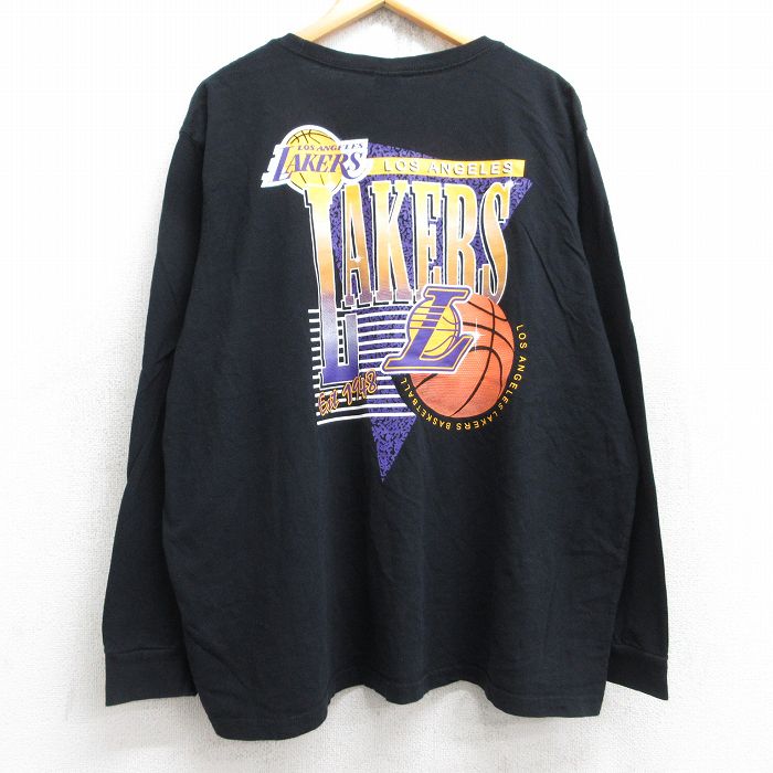 XL★古着 長袖 ビンテージ Tシャツ メンズ 00年代 00s NBA ロサンゼルスレイカーズ 大きいサイズ コットン クルーネック 黒 ブラック バスケットボール 25aug22 中古
