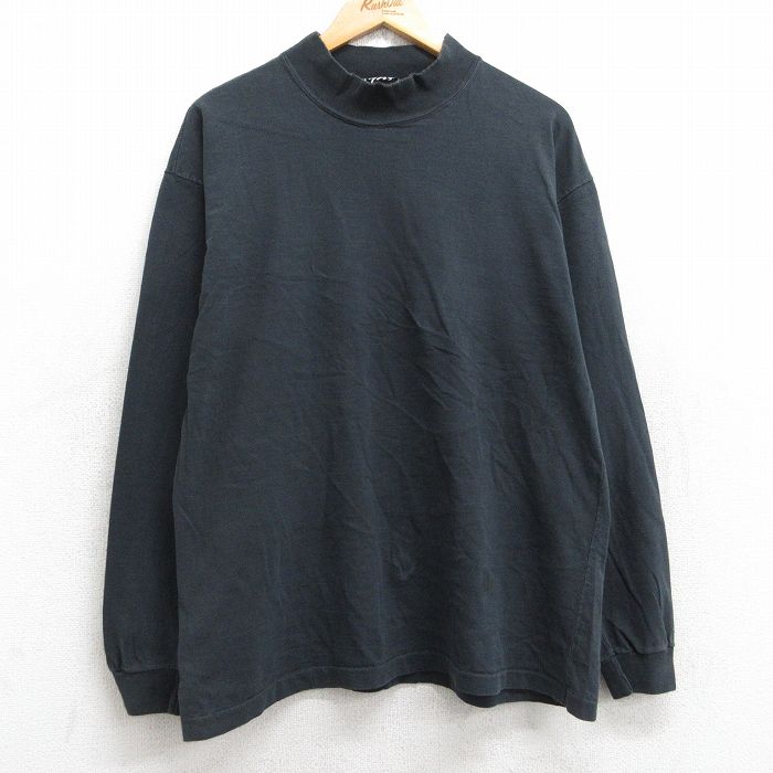L★古着 長袖 ビンテージ Tシャツ メンズ 90年代 90s 無地 コットン モックネック ハイネック USA製 黒 ブラック 25aug22 中古