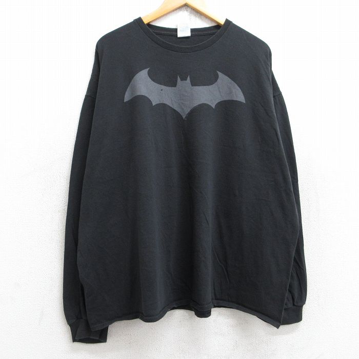 XL★古着 長袖 Tシャツ メンズ DCコミック バットマン BATMAN 大きいサイズ コットン クルーネック 黒 ブラック 25aug22 中古