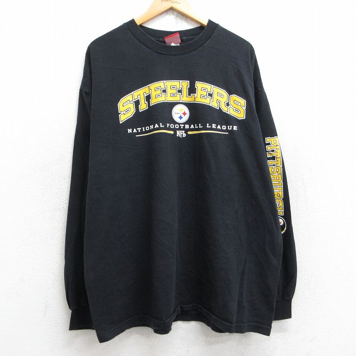 【50%OFF】XL★古着 長袖 ビンテージ Tシャツ メンズ 00年代 00s NFL ピッツバーグスティーラーズ 大きいサイズ コットン クルーネック 黒 ブラック アメフト スーパーボウル 25aug22 中古