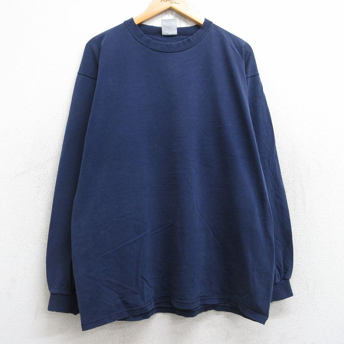 【20%OFF】XL★古着 長袖 ビンテージ Tシャツ メンズ 90年代 90s 無地 コットン クルーネック USA製 紺 ネイビー 25aug22 中古
