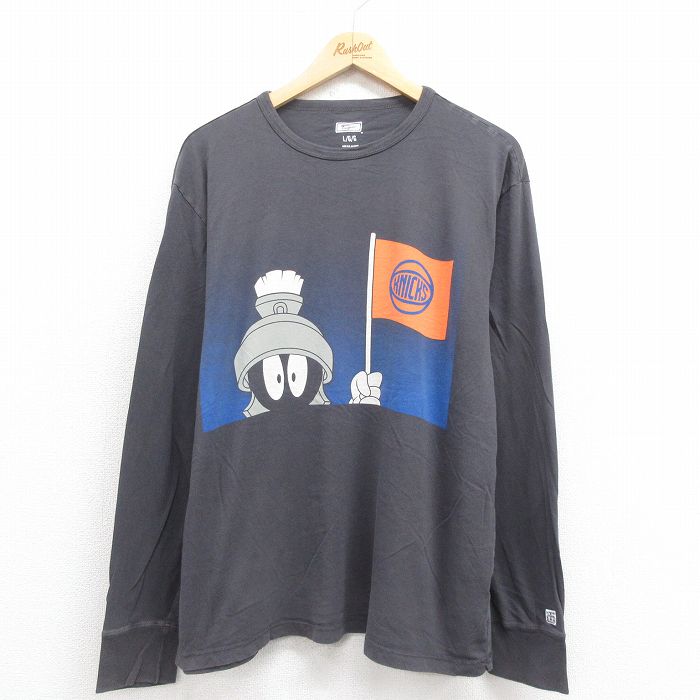 XL★古着 長袖 Tシャツ メンズ ルーニーテューンズ LOONEY TUNES マービンザマーシャン 大きいサイズ コットン クルーネック グレー 25aug22 中古