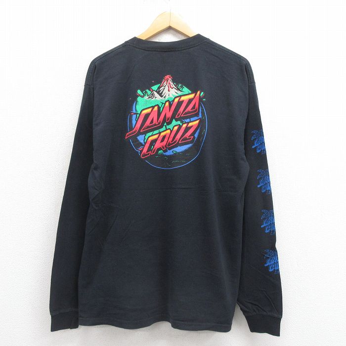 L★古着 サンタクルーズ 長袖 Tシャツ メンズ 火山 コットン クルーネック 黒 ブラック 25aug22 中古