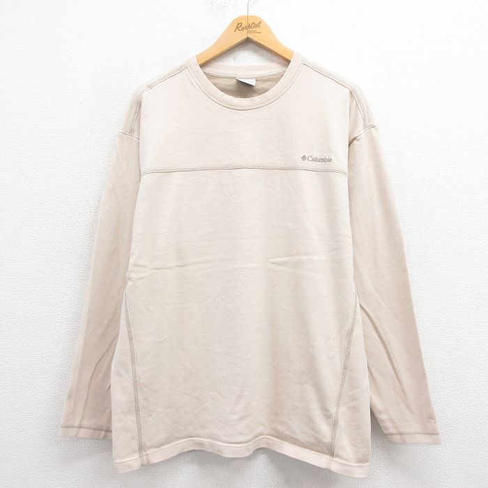 【20%OFF】XL★古着 コロンビア COLUMBIA 長袖 Tシャツ メンズ ワンポイントロゴ コットン クルーネック 薄ベージュ カーキ 25aug22 中古