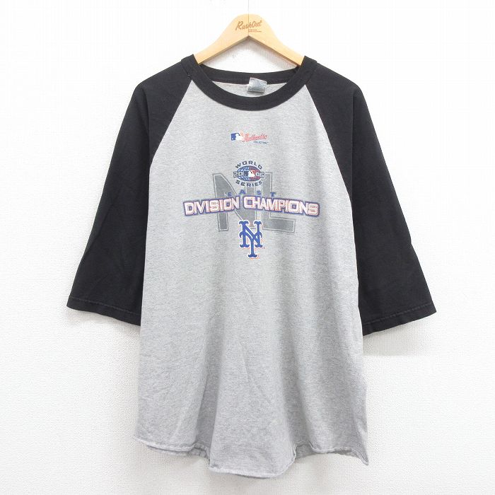 【50%OFF】XL★古着 7分袖 ビンテージ Tシャツ メンズ 00年代 00s MLB ニューヨークジャイアンツ 大きいサイズ ツートンカラー クルーネック グレー 霜降り メジャーリーグ ベースボール 野球 25aug22 中古 7分丈 七分丈 七分袖