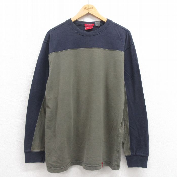 XL★古着 リーバイス Levis 長袖 Tシャツ メンズ ツートンカラー コットン クルーネック 緑 グリーン 25aug22 中古