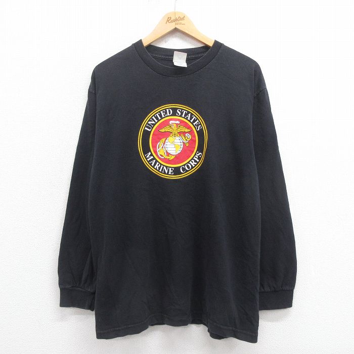M★古着 長袖 ビンテージ Tシャツ メンズ 00年代 00s ミリタリー USMC コットン クルーネック 黒 ブラック 25aug27 中古