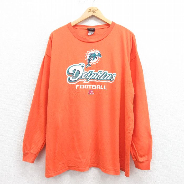 XL★古着 長袖 Tシャツ メンズ NFL マイアミドルフィンズ 大きいサイズ コットン クルーネック オレンジ アメフト スーパーボウル 25aug27 中古
