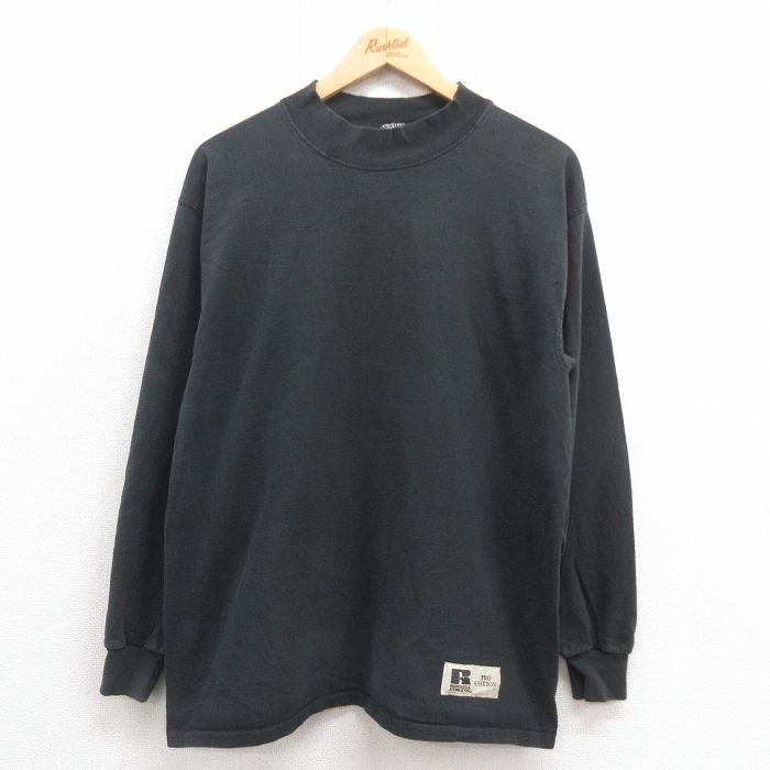 L★古着 ラッセル 長袖 ビンテージ Tシャツ メンズ 00年代 00s 無地 モックネック ハイネック 黒 ブラック 25aug27 中古