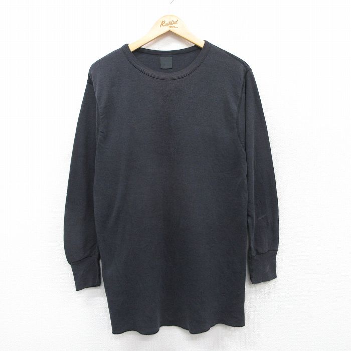 M★古着 長袖 ビンテージ Tシャツ メンズ 00年代 00s 無地 クルーネック 黒 ブラック 25aug27 中古