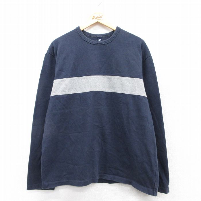 XL★古着 ギャップ GAP 長袖 ビンテージ Tシャツ メンズ 00年代 00s 大きいサイズ コットン クルーネック 紺他 ネイビー 25aug27 中古