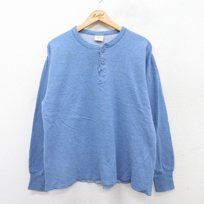 XL★古着 エルエルビーン LLBEAN 長袖 ビンテージ Tシャツ メンズ 90年代 90s 無地 ヘンリーネック USA製 薄紺 ネイビー 霜降り 25aug27 中古