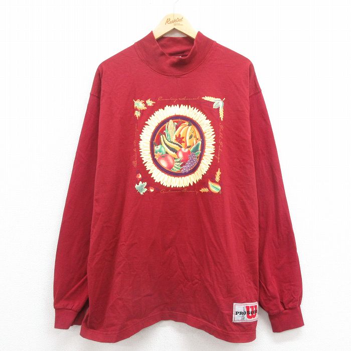 【20%OFF】XL★古着 ウィルソン 長袖 ビンテージ Tシャツ メンズ 00年代 00s リンゴ他 大きいサイズ コットン モックネック ハイネック エンジ 25aug27 中古