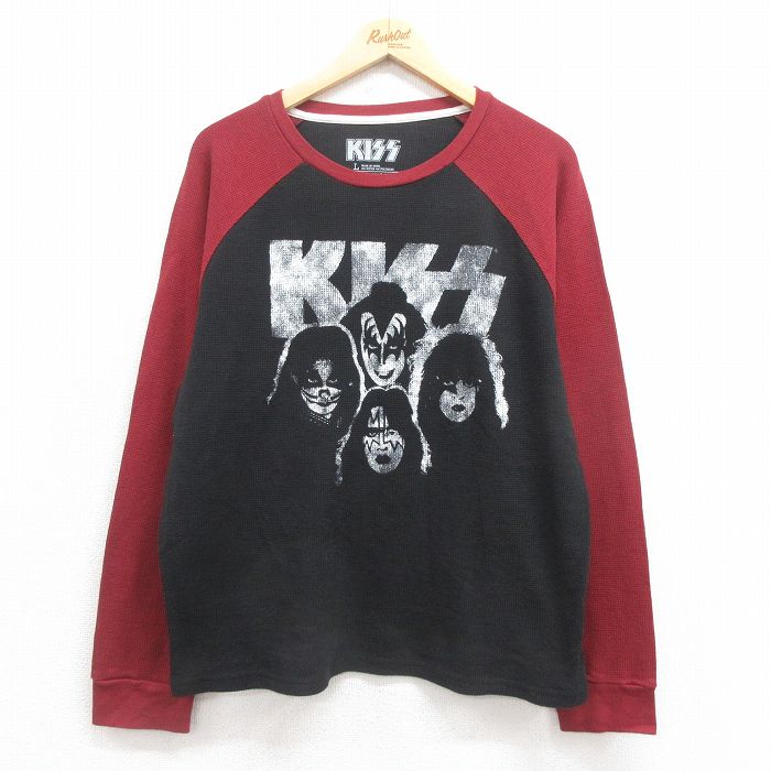 XL★古着 長袖 ロック バンド サーマル Tシャツ メンズ キッス KISS 大きいサイズ ツートンカラー クルーネック 黒他 ブラック 【spe】 25aug27 中古